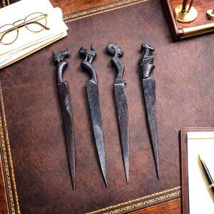Vintage Hand Carved Wood Letter Opener – African Carving Animal Desk Decor